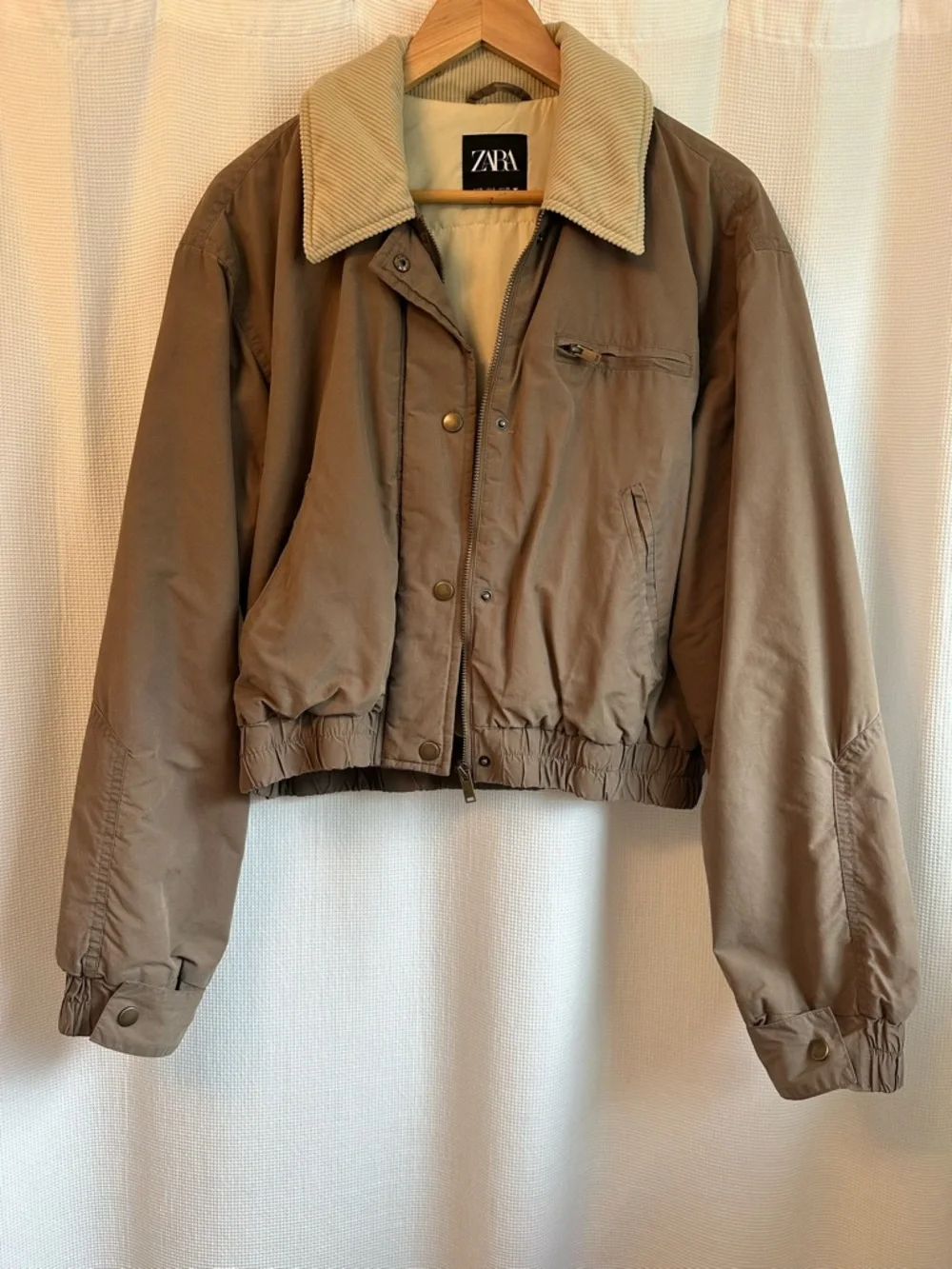 Zara Contrast Collar Waxed Bomber Jacket, S, NWOT - Picture 2 of 5